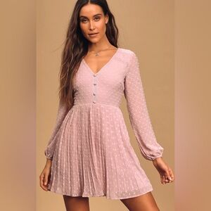 Lulus Pink V-Neck Pleated Mini Dress